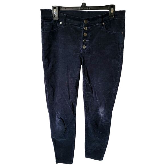 CAbi Dark Navy Blue Ribbed Corduroy Mid Rise Stretch Classic Skinny Jeans Size 8 - Picture 1 of 9